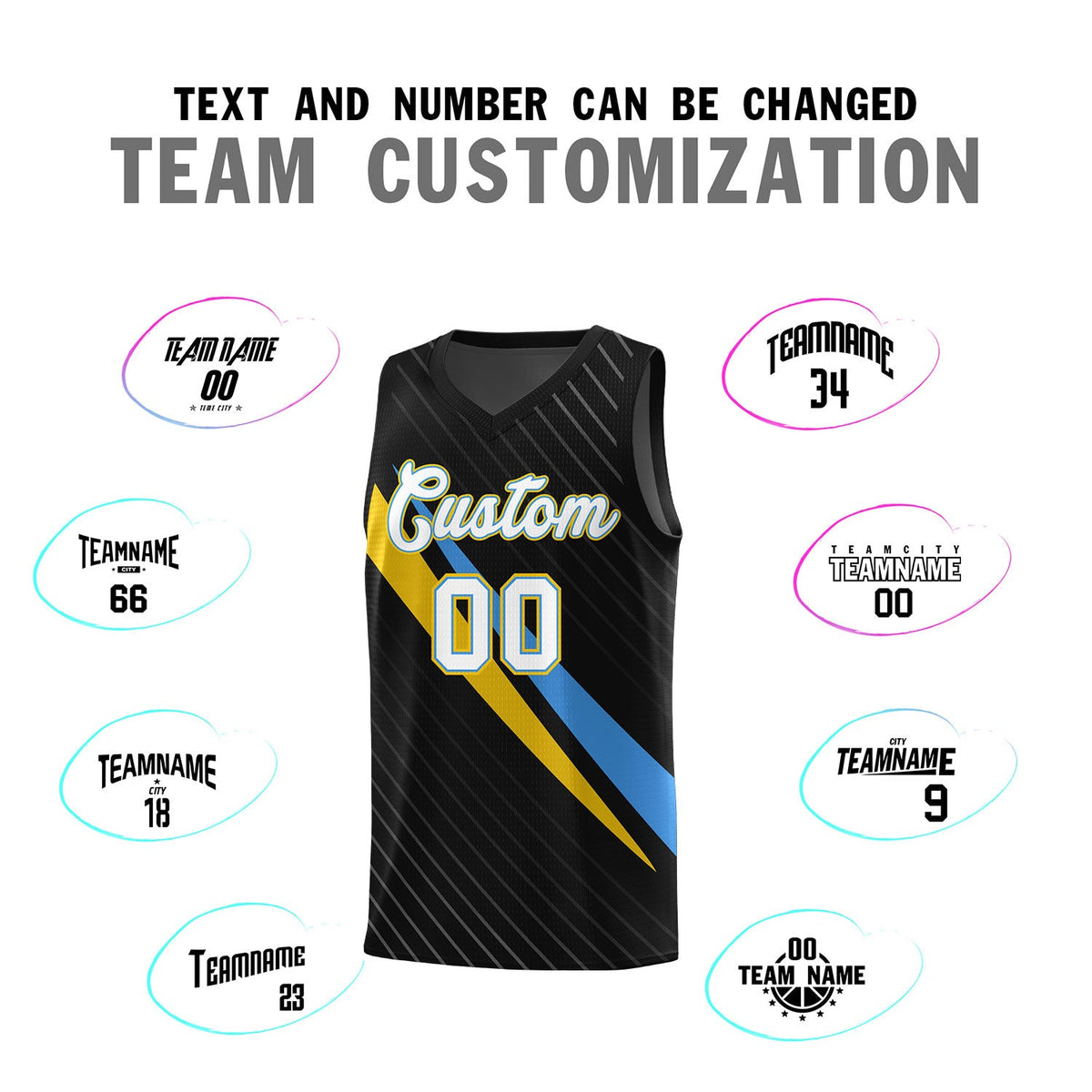 Custom Black Diagonal Pinstripe Pattern Color Block Sports Uniform Basketball Jersey