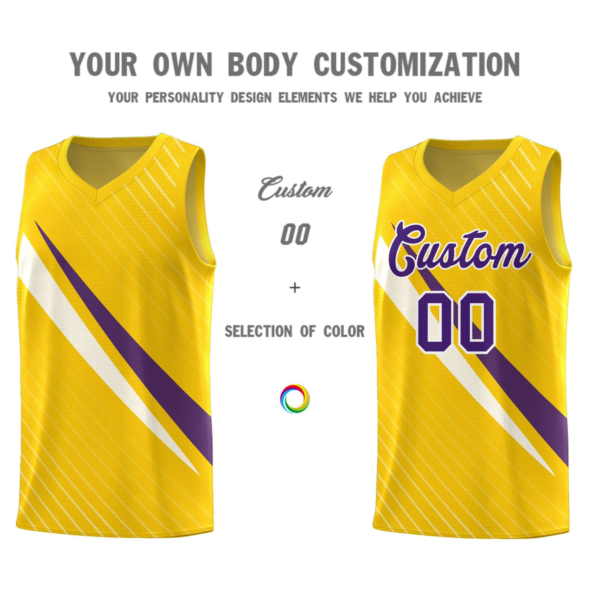Custom Gold Diagonal Pinstripe Pattern Color Block Sports Uniform Basketball Jersey