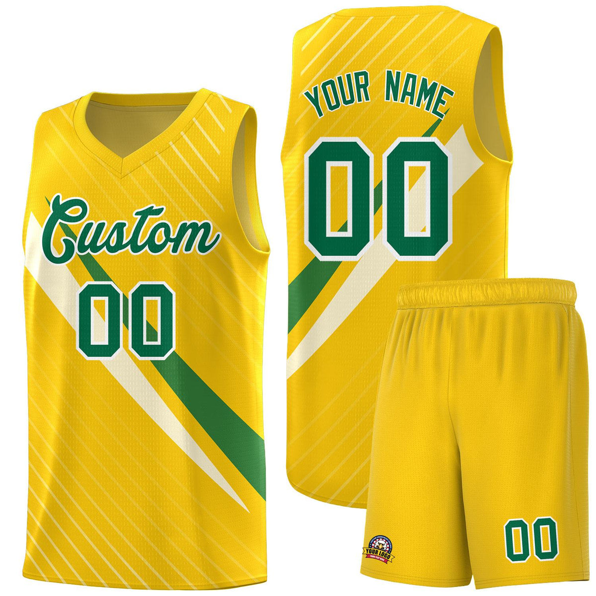 Custom Gold Diagonal Pinstripe Pattern Color Block Sports Uniform Basketball Jersey