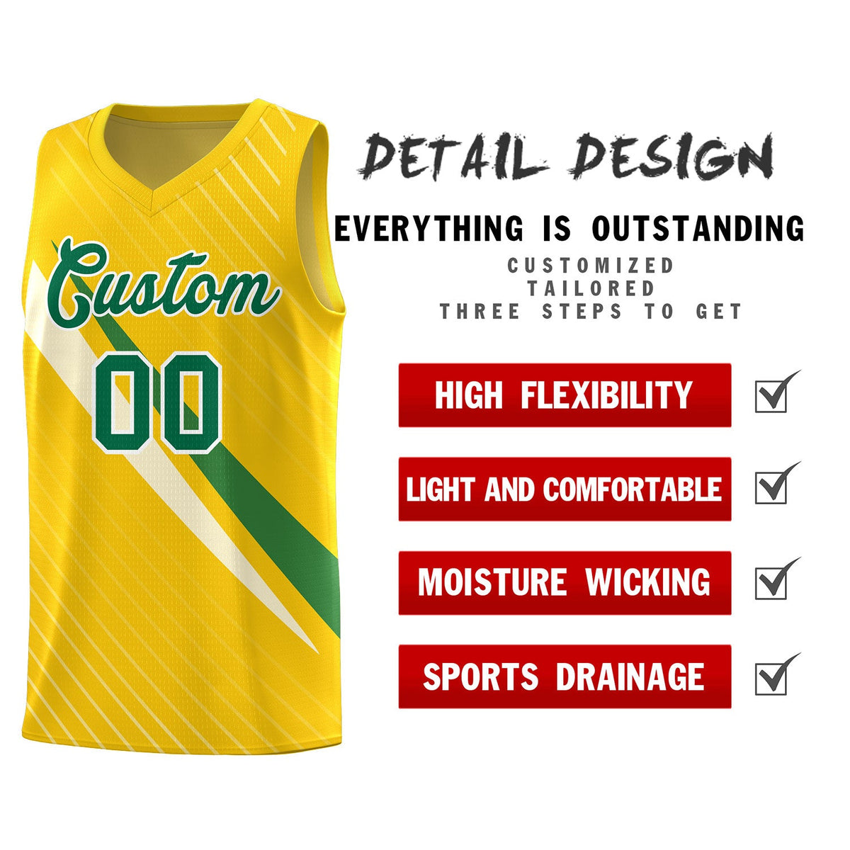 Custom Gold Diagonal Pinstripe Pattern Color Block Sports Uniform Basketball Jersey