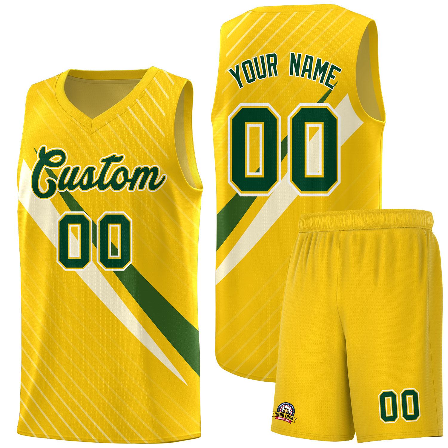 Custom Gold Diagonal Pinstripe Pattern Color Block Sports Uniform Basketball Jersey