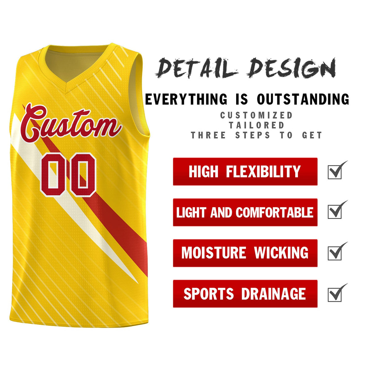 Custom Gold Diagonal Pinstripe Pattern Color Block Sports Uniform Basketball Jersey