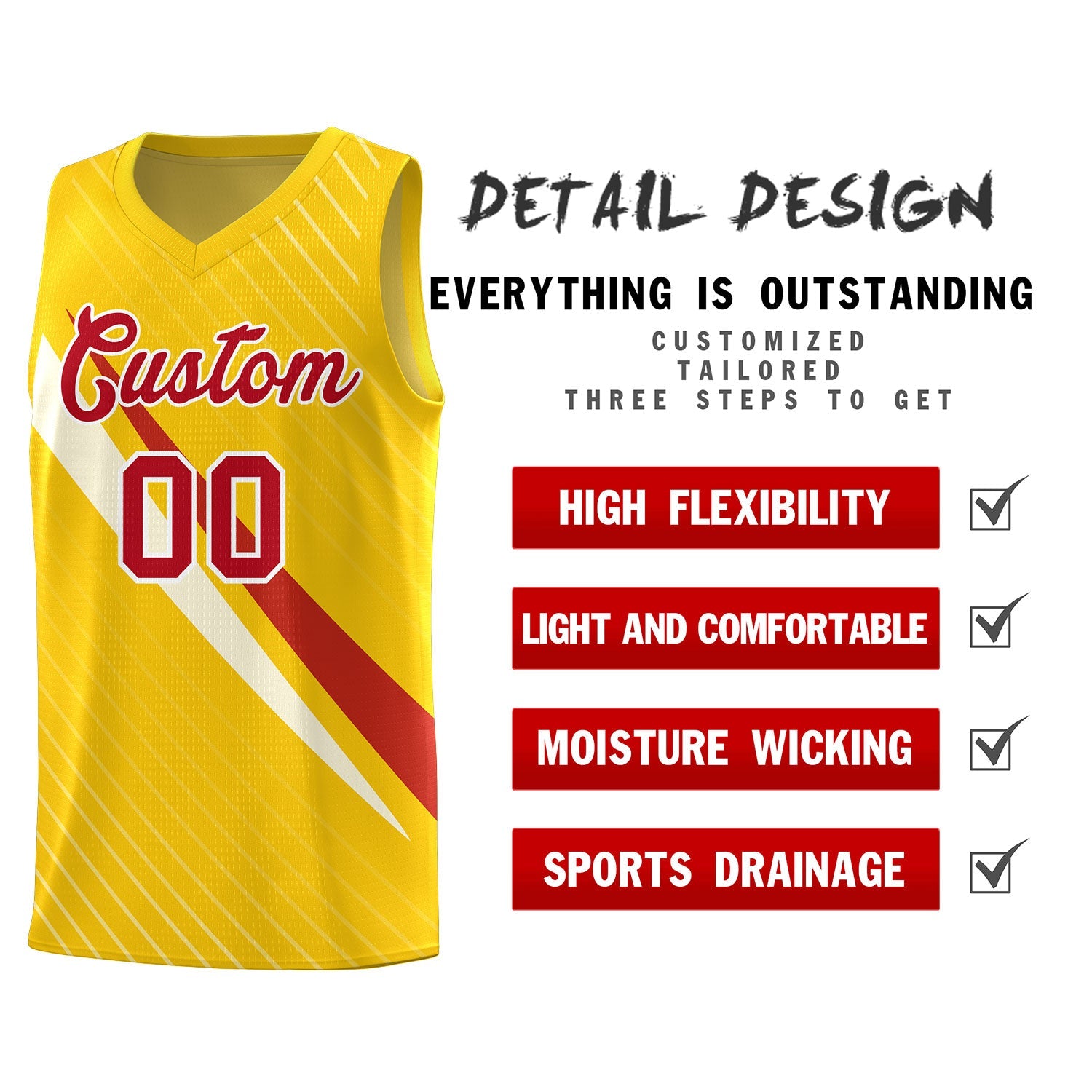 Custom Gold Diagonal Pinstripe Pattern Color Block Sports Uniform Basketball Jersey