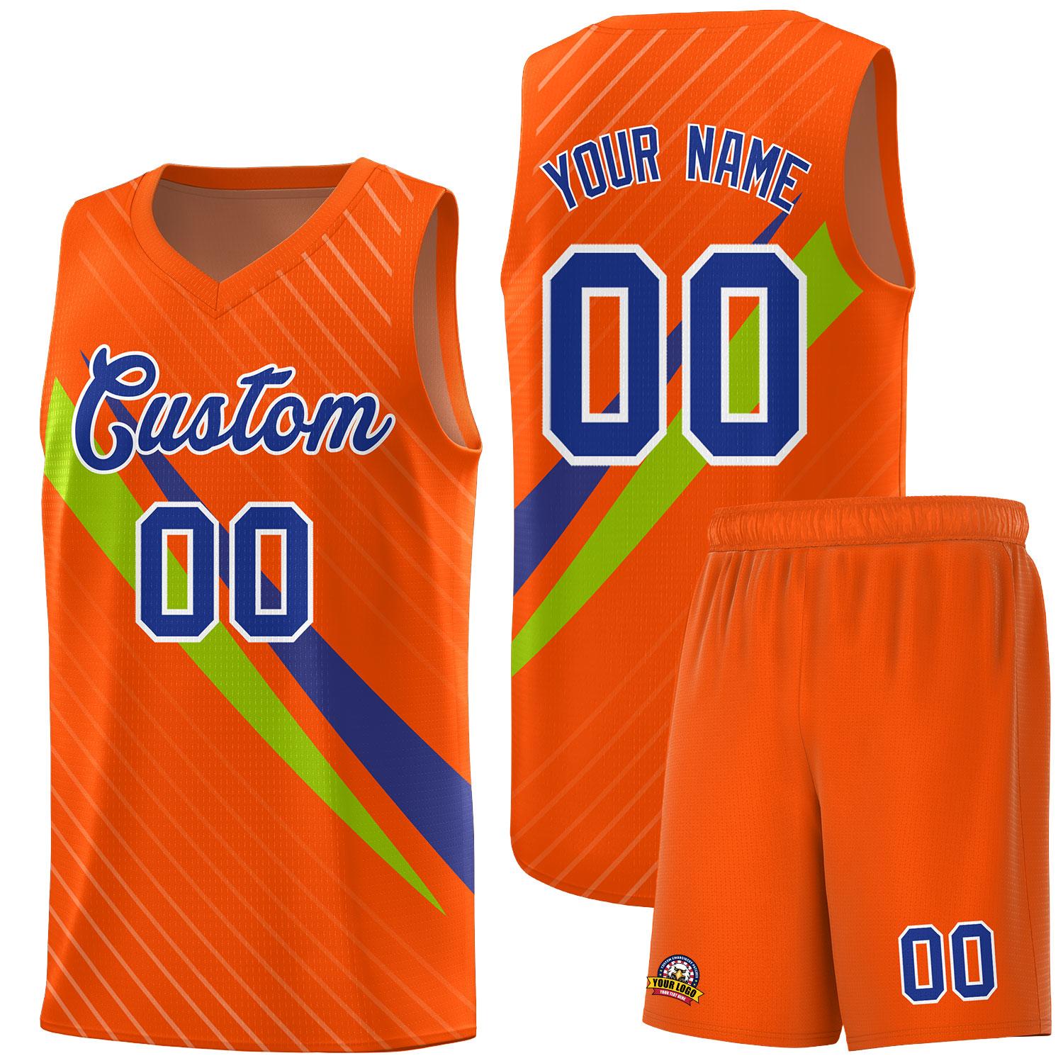 Custom Orange Diagonal Pinstripe Pattern Color Block Sports Uniform Basketball Jersey