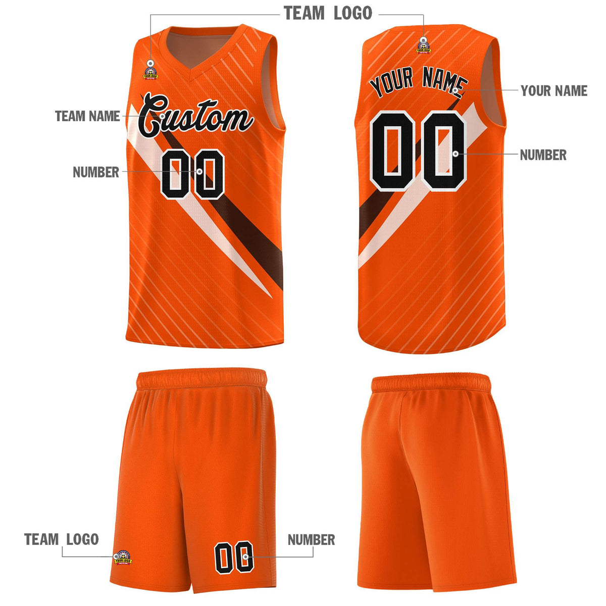 Custom Orange Diagonal Pinstripe Pattern Color Block Sports Uniform Basketball Jersey