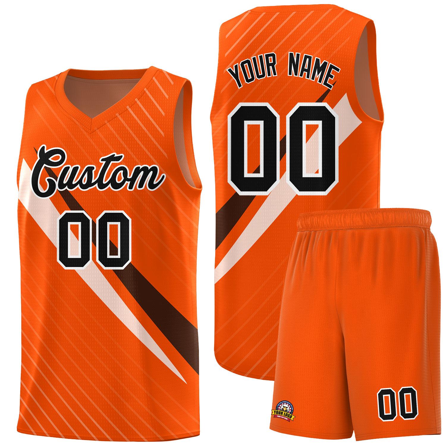 Custom Orange Diagonal Pinstripe Pattern Color Block Sports Uniform Basketball Jersey