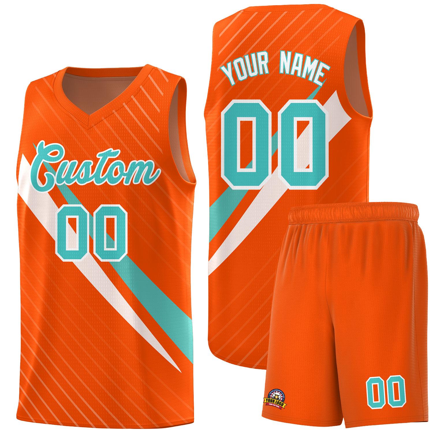 Custom Orange Diagonal Pinstripe Pattern Color Block Sports Uniform Basketball Jersey