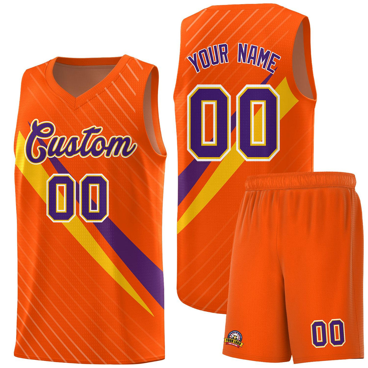 Custom Orange Diagonal Pinstripe Pattern Color Block Sports Uniform Basketball Jersey