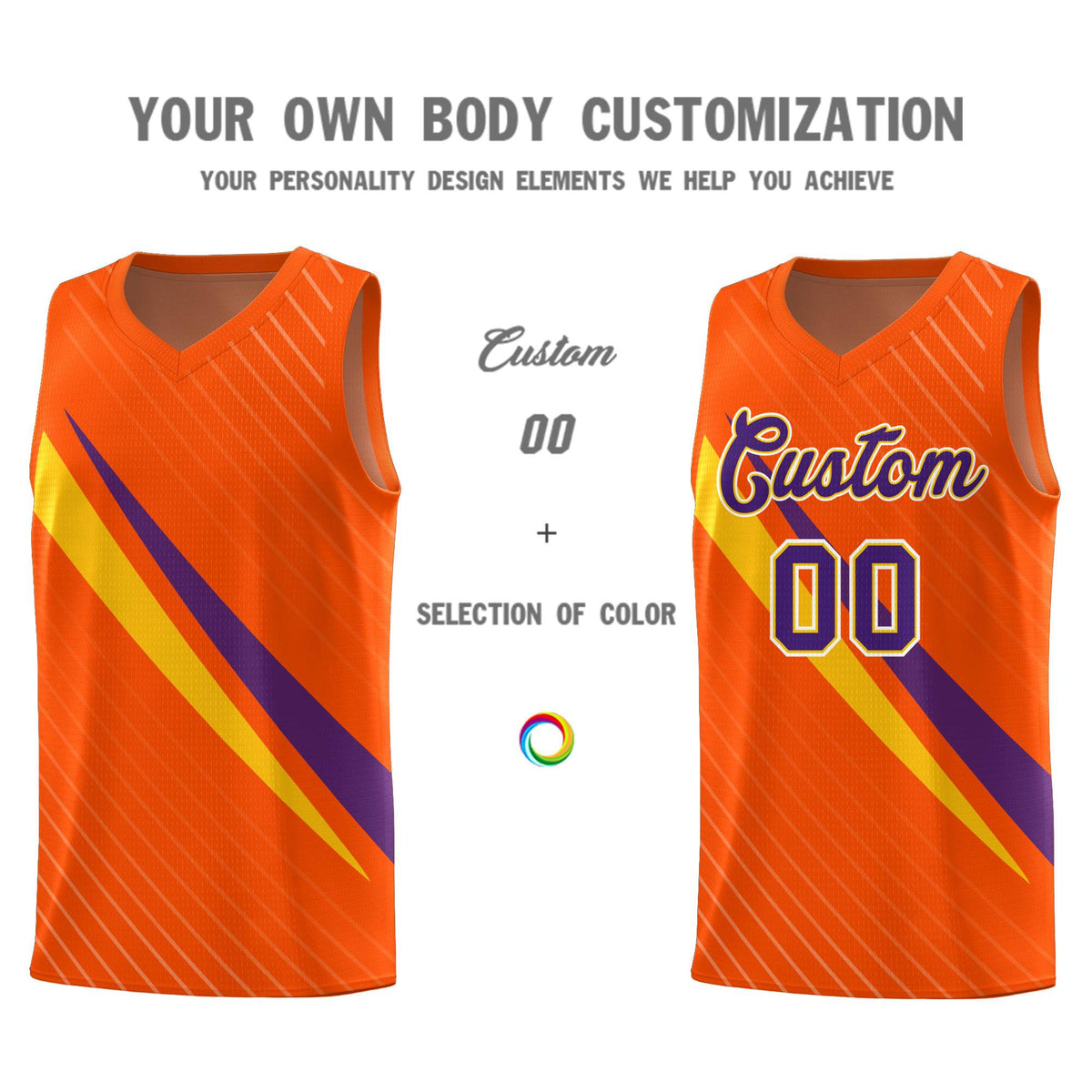 Custom Orange Diagonal Pinstripe Pattern Color Block Sports Uniform Basketball Jersey