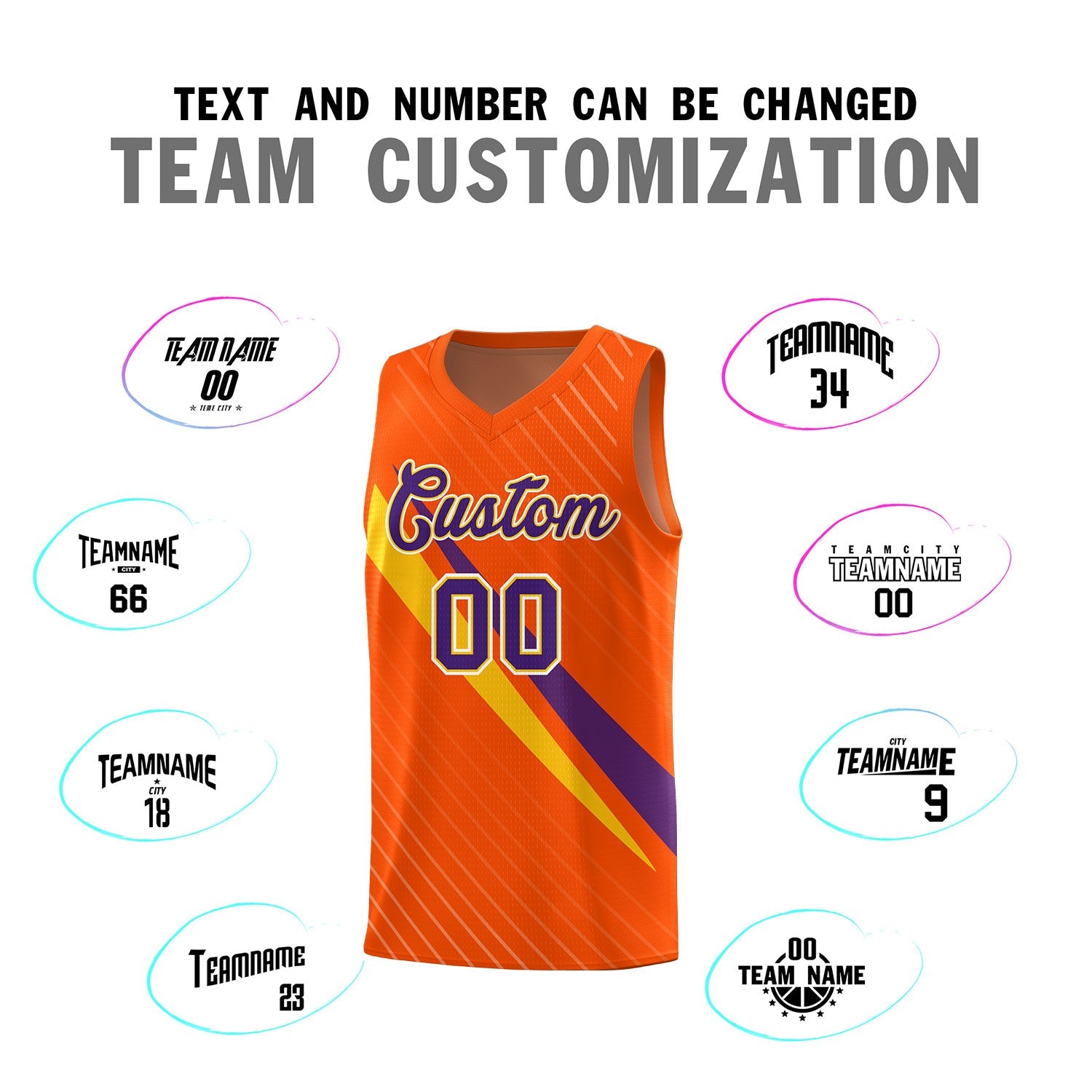 Custom Orange Diagonal Pinstripe Pattern Color Block Sports Uniform Basketball Jersey