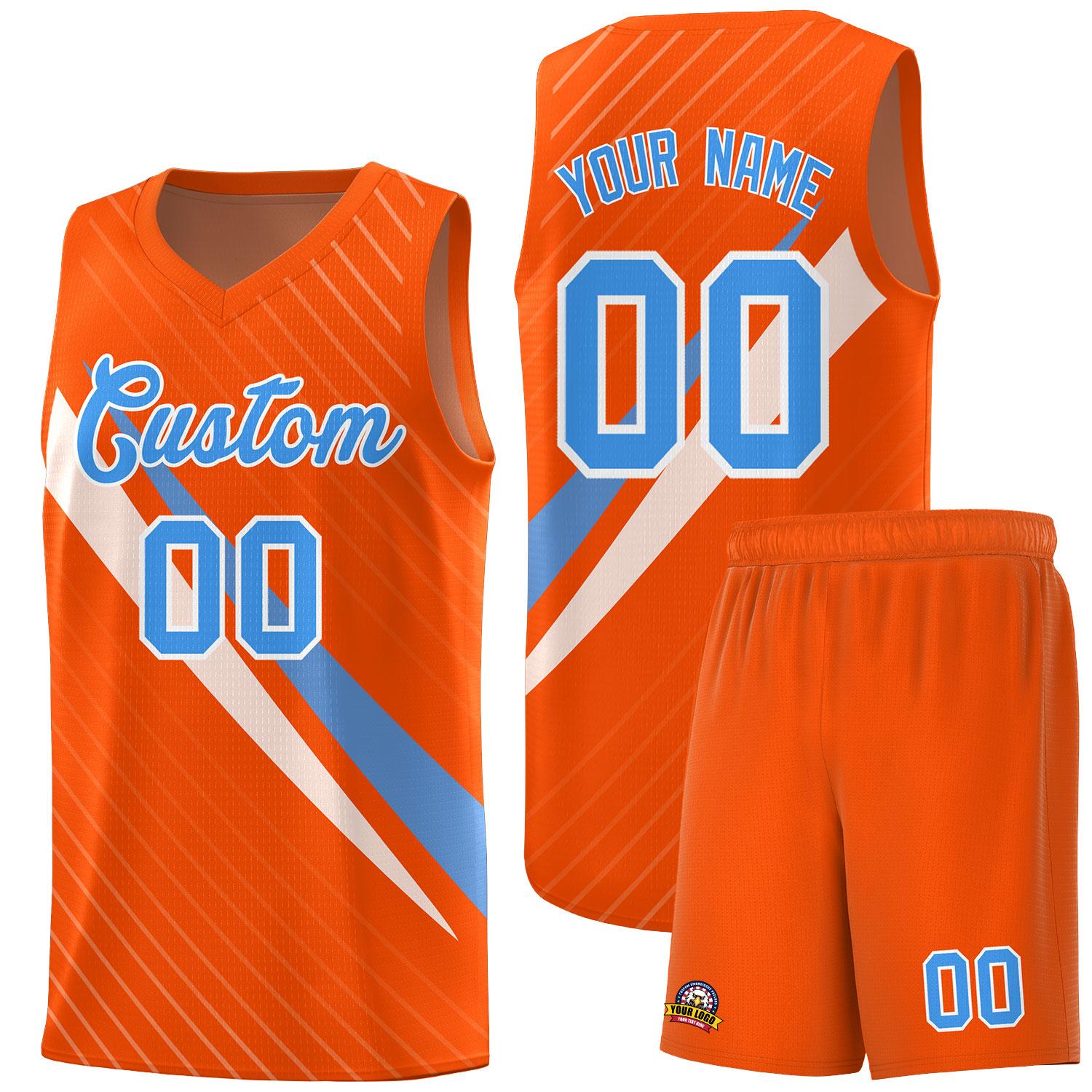 Custom Orange Diagonal Pinstripe Pattern Color Block Sports Uniform Basketball Jersey