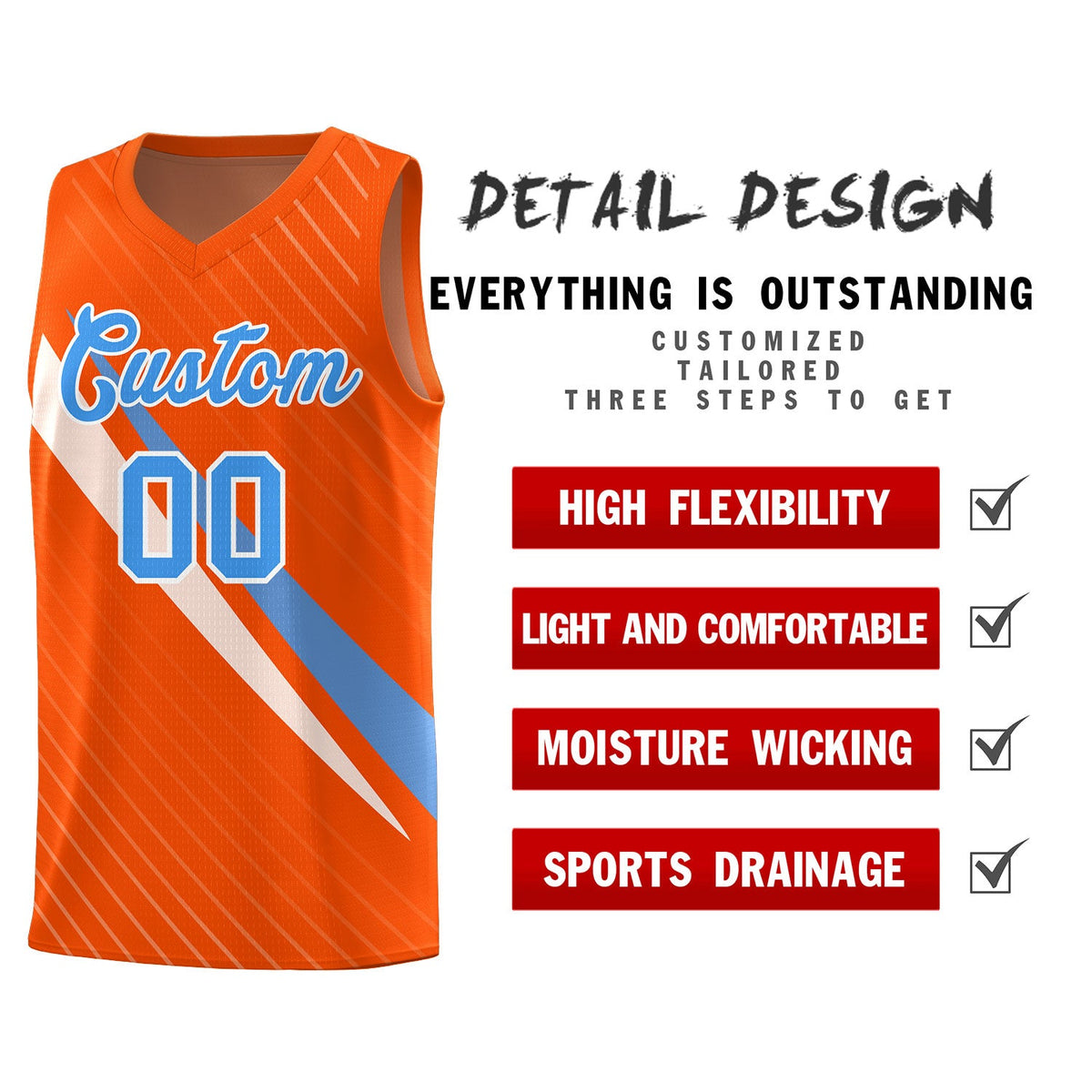 Custom Orange Diagonal Pinstripe Pattern Color Block Sports Uniform Basketball Jersey