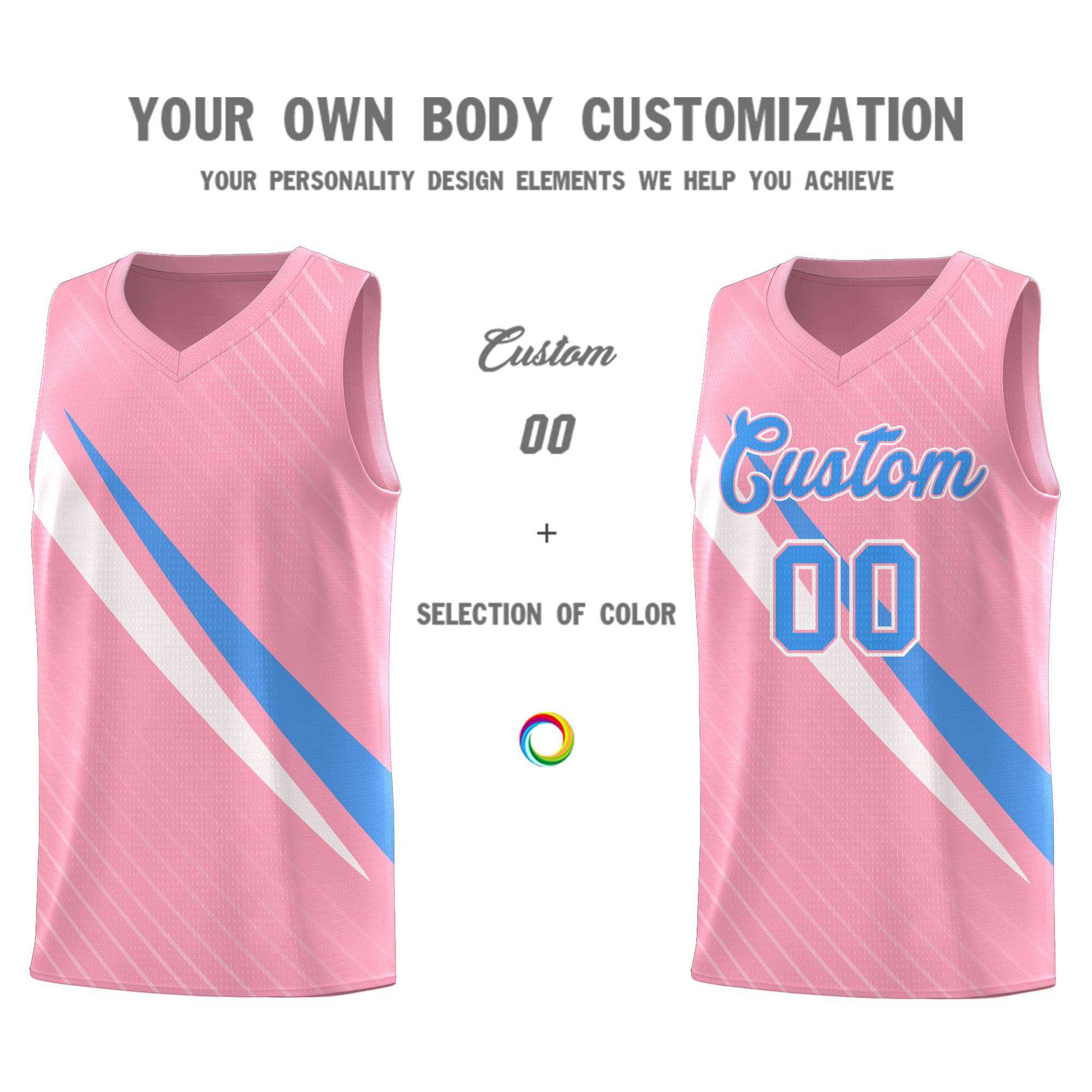 Custom Light Pink Diagonal Pinstripe Pattern Color Block Sports Uniform Basketball Jersey