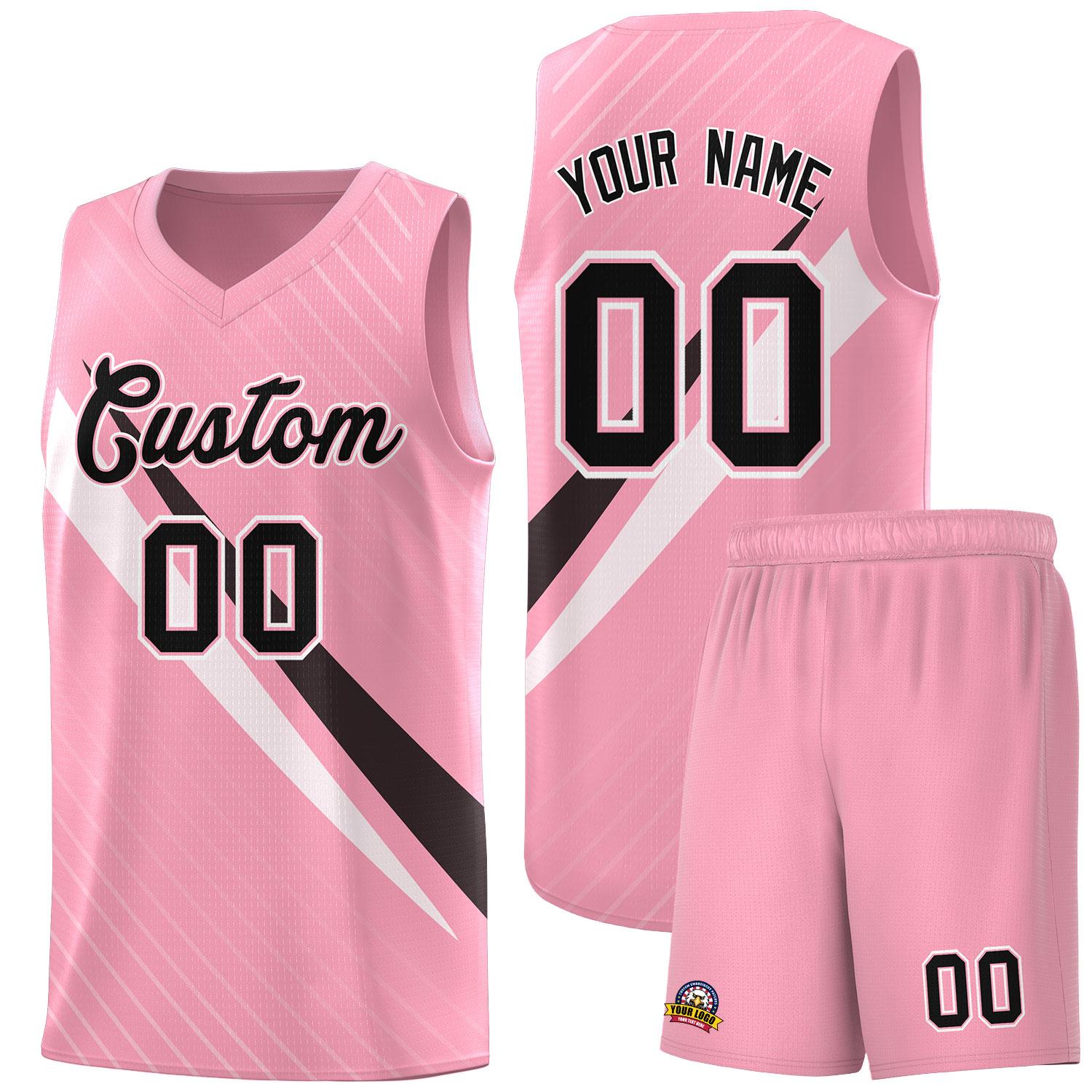 Custom Light Pink Diagonal Pinstripe Pattern Color Block Sports Uniform Basketball Jersey