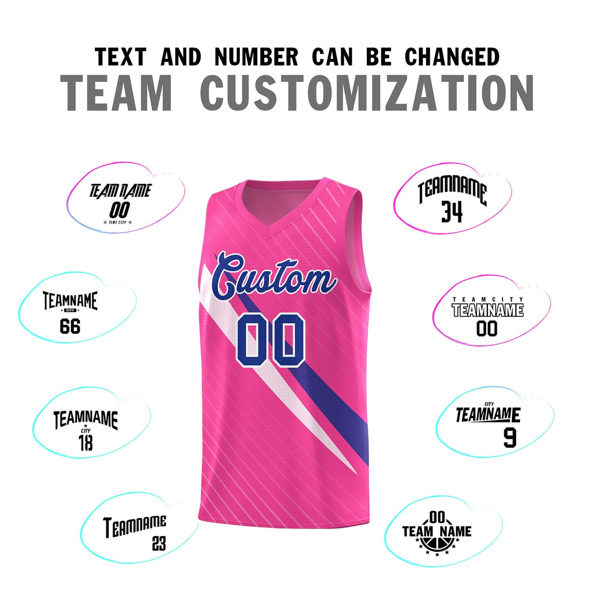 Custom Pink Diagonal Pinstripe Pattern Color Block Sports Uniform Basketball Jersey
