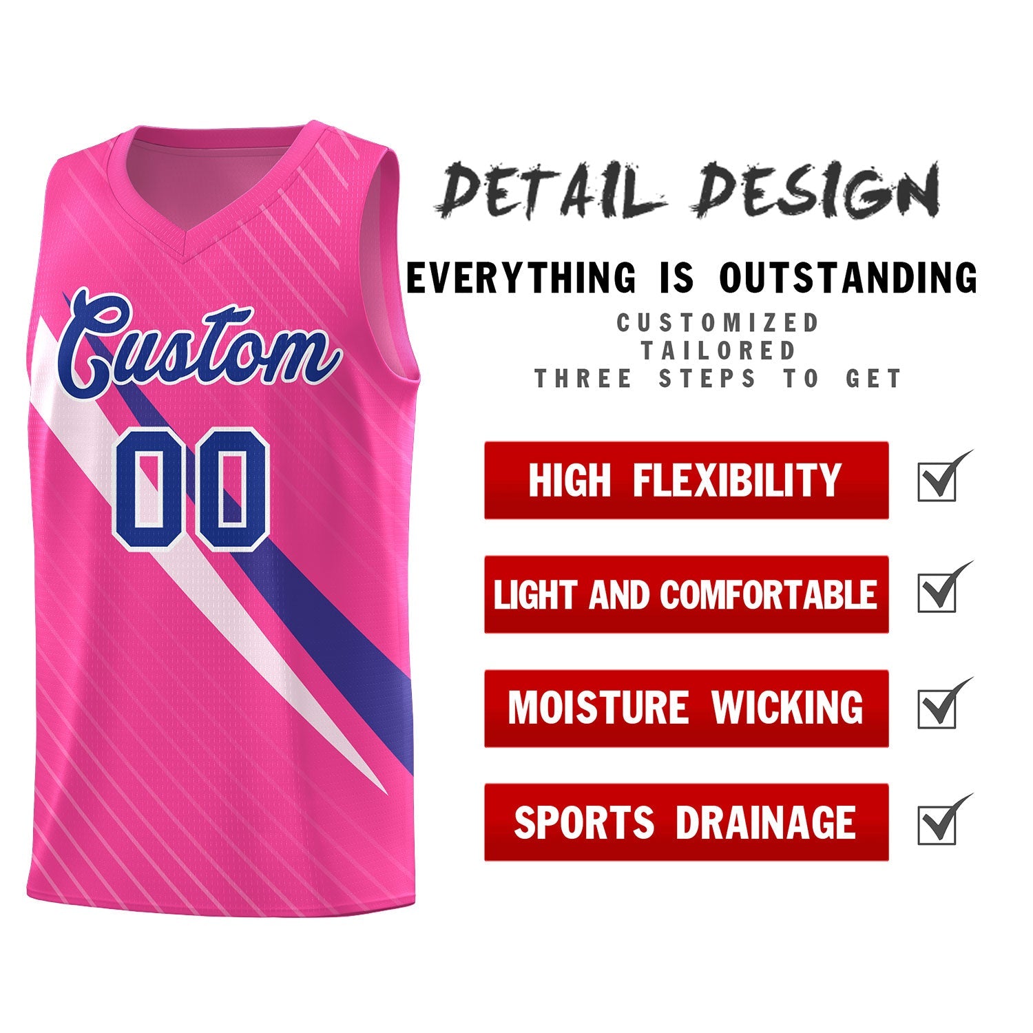 Custom Pink Diagonal Pinstripe Pattern Color Block Sports Uniform Basketball Jersey