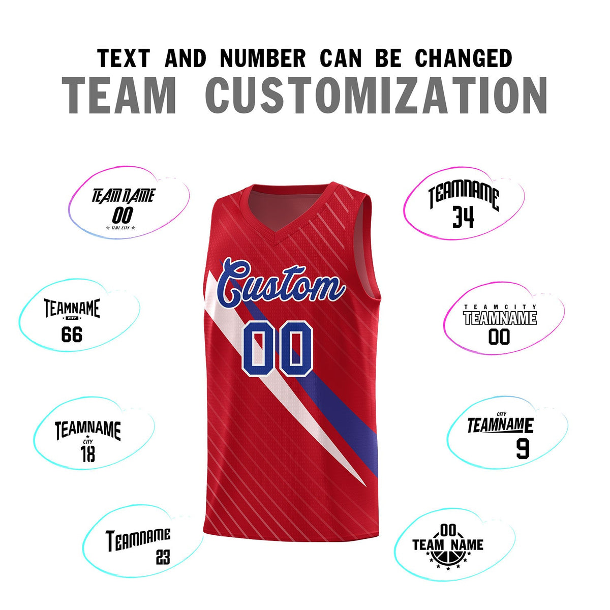 Custom Red Diagonal Pinstripe Pattern Color Block Sports Uniform Basketball Jersey