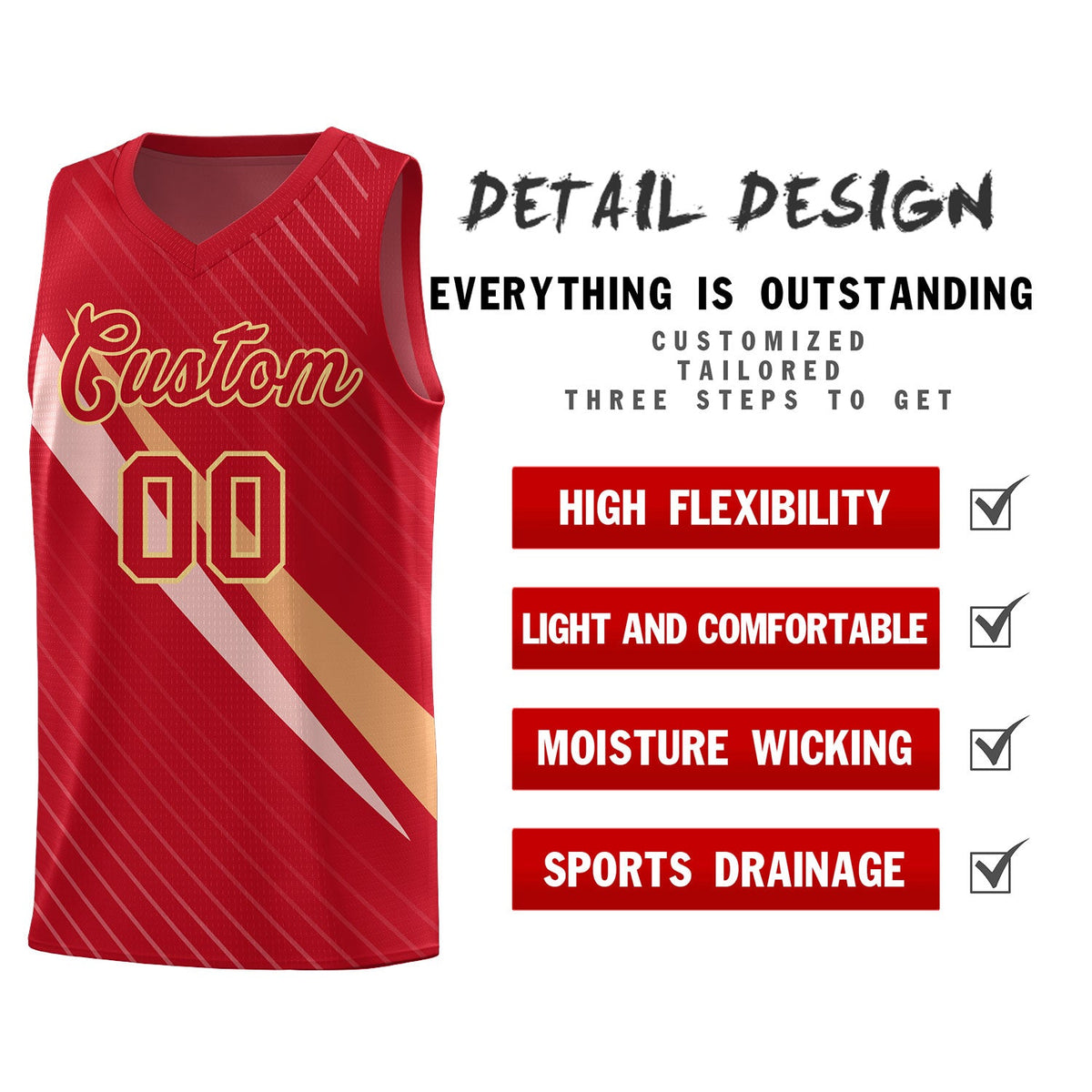 Custom Red Diagonal Pinstripe Pattern Color Block Sports Uniform Basketball Jersey