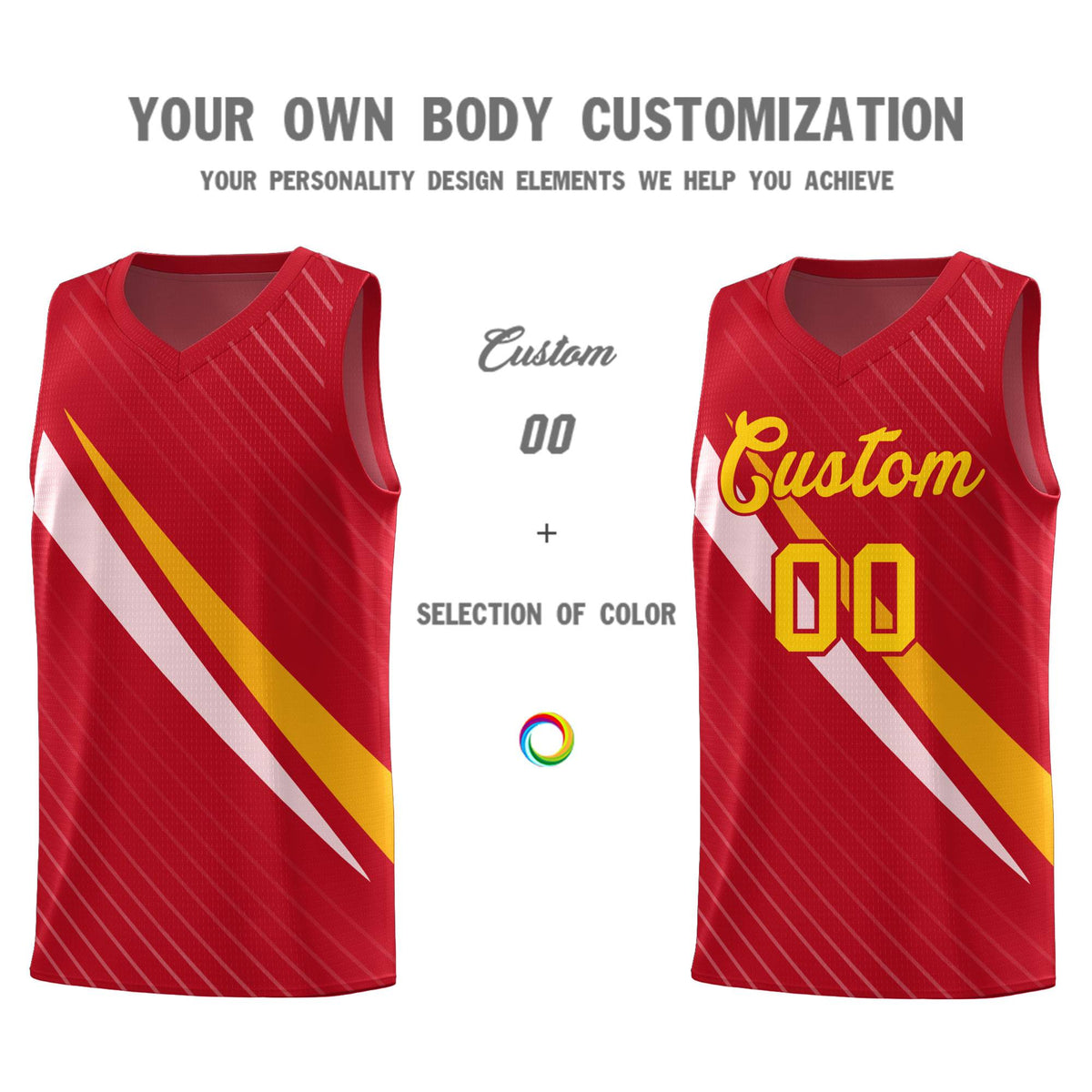 Custom Red Diagonal Pinstripe Pattern Color Block Sports Uniform Basketball Jersey