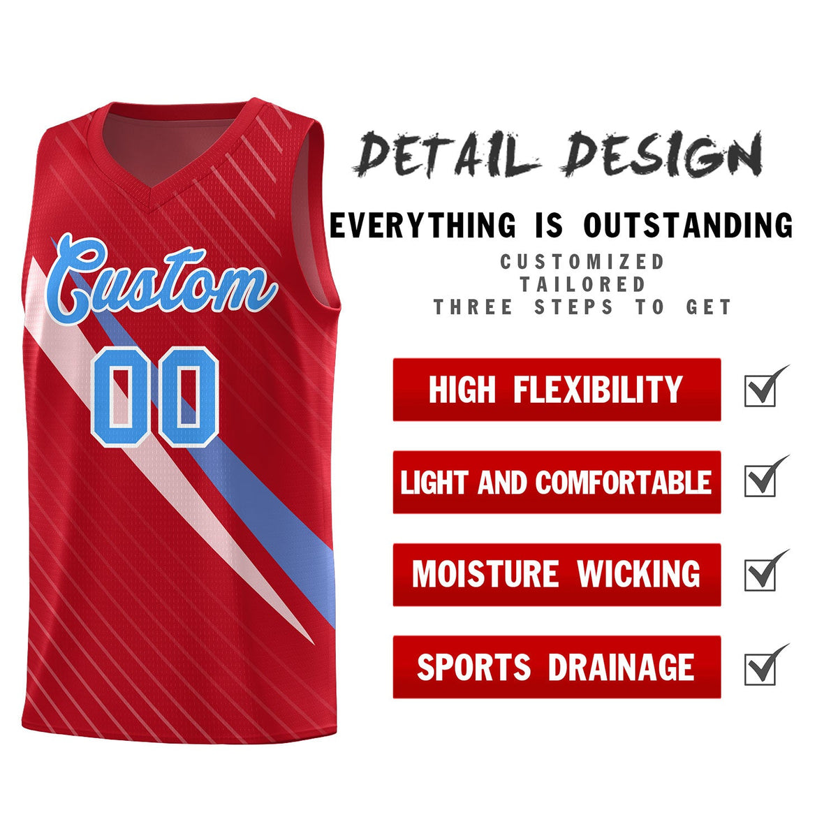 Custom Red Diagonal Pinstripe Pattern Color Block Sports Uniform Basketball Jersey