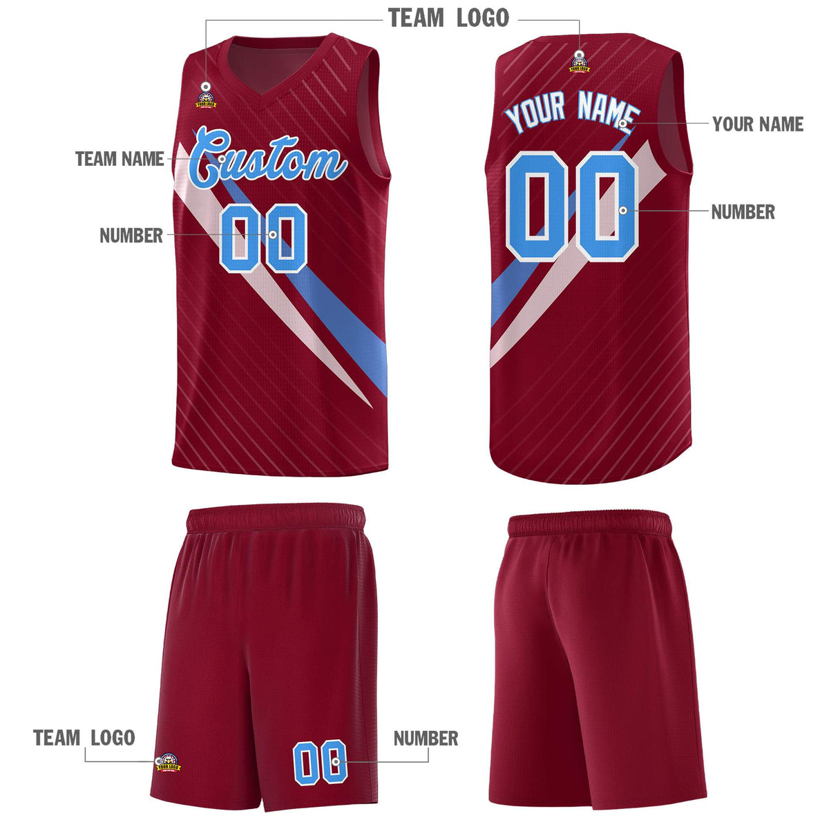Custom Crimson Diagonal Pinstripe Pattern Color Block Sports Uniform Basketball Jersey