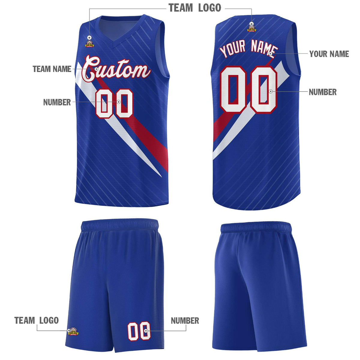 Custom Royal Diagonal Pinstripe Pattern Color Block Sports Uniform Basketball Jersey