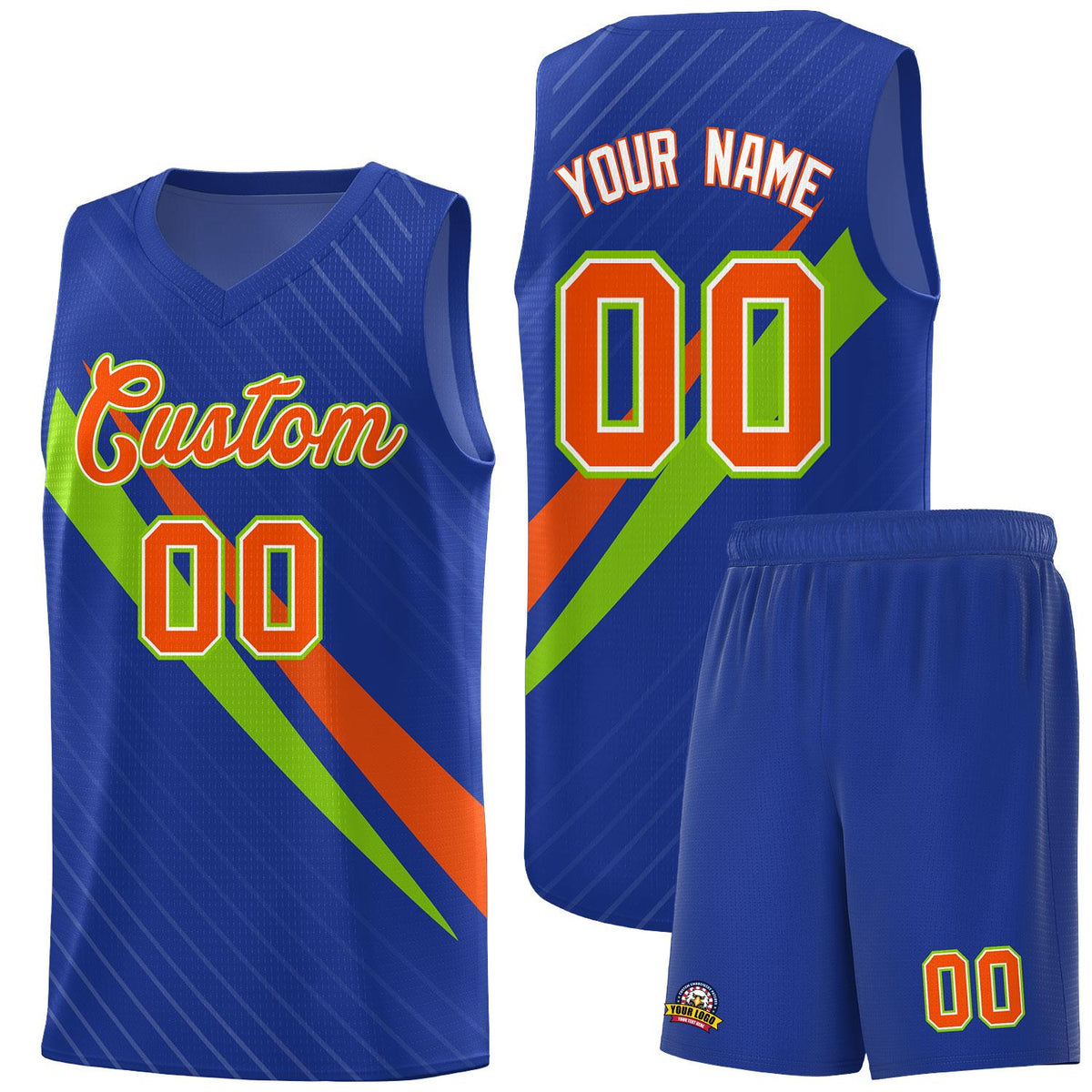 Custom Royal Diagonal Pinstripe Pattern Color Block Sports Uniform Basketball Jersey