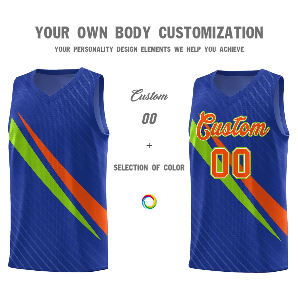 Custom Royal Diagonal Pinstripe Pattern Color Block Sports Uniform Basketball Jersey