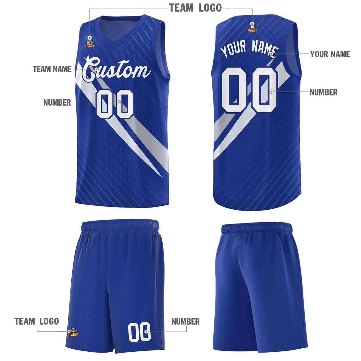Custom Royal Diagonal Pinstripe Pattern Color Block Sports Uniform Basketball Jersey