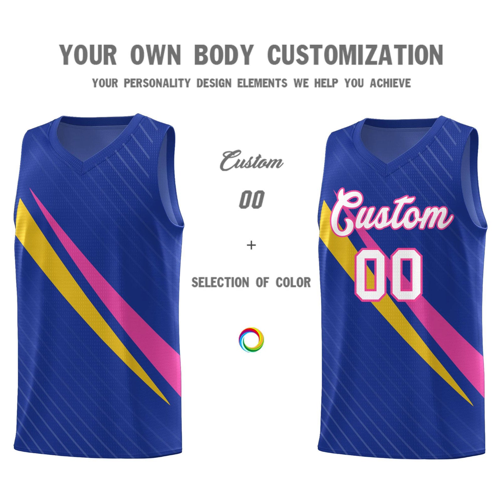 Custom Royal Diagonal Pinstripe Pattern Color Block Sports Uniform Basketball Jersey