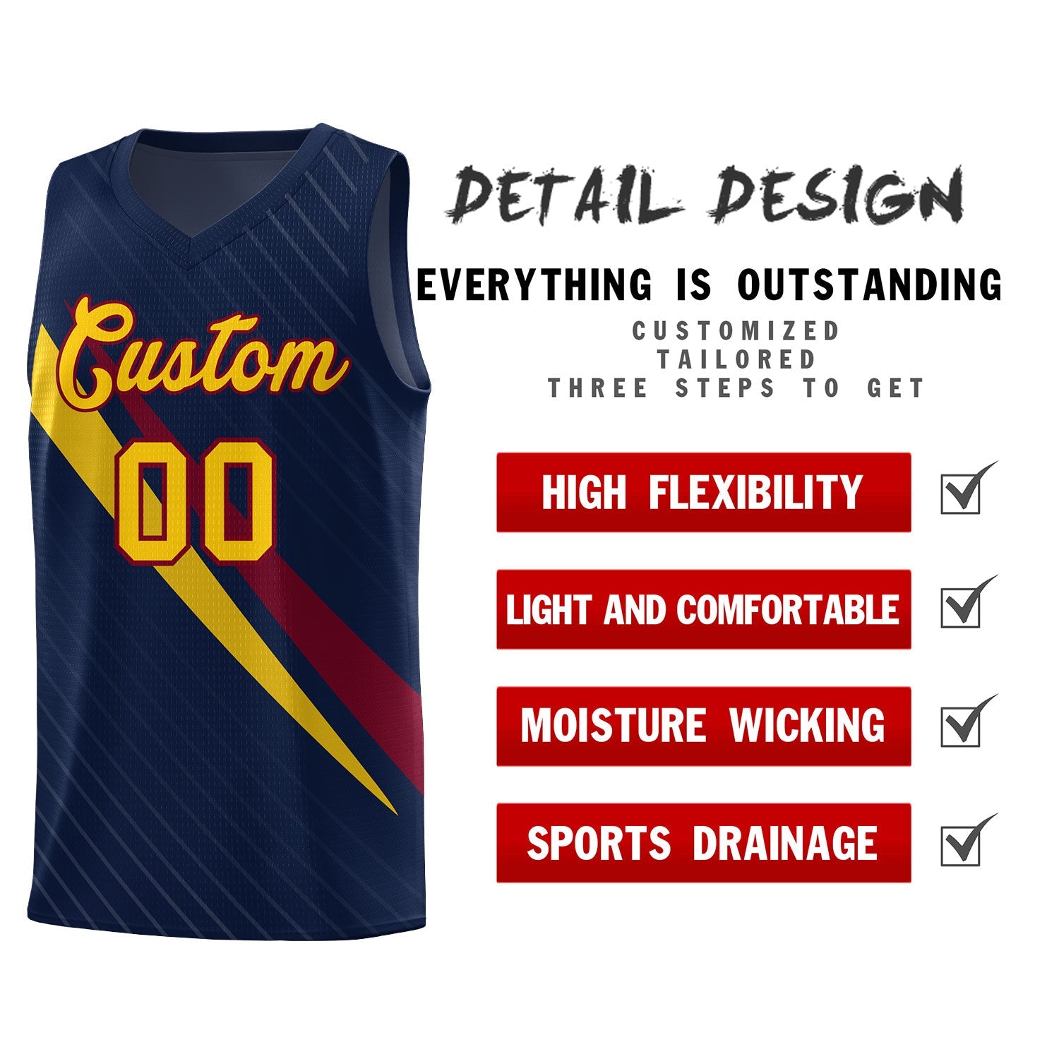 Custom Navy Diagonal Pinstripe Pattern Color Block Sports Uniform Basketball Jersey