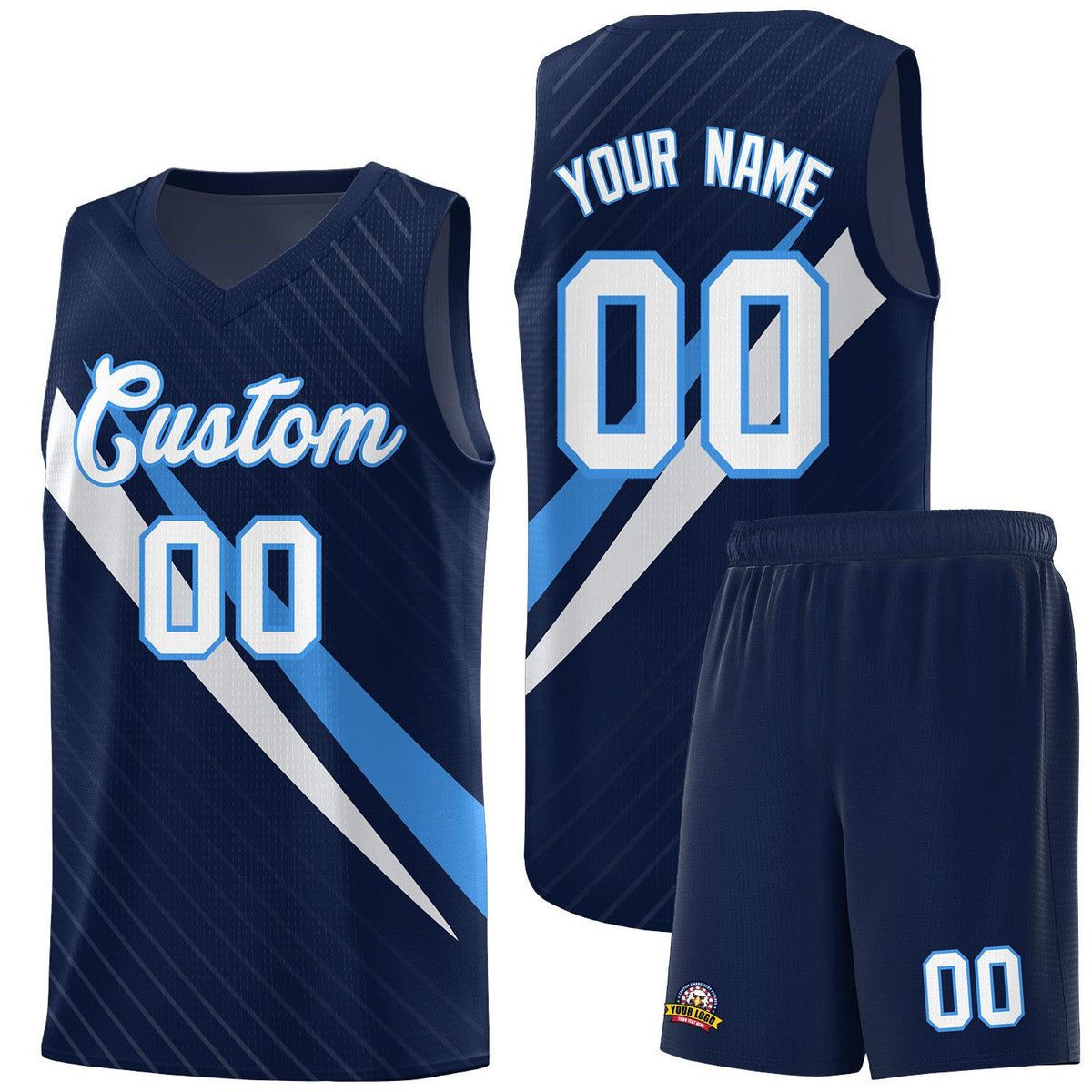 Custom Navy Diagonal Pinstripe Pattern Color Block Sports Uniform Basketball Jersey