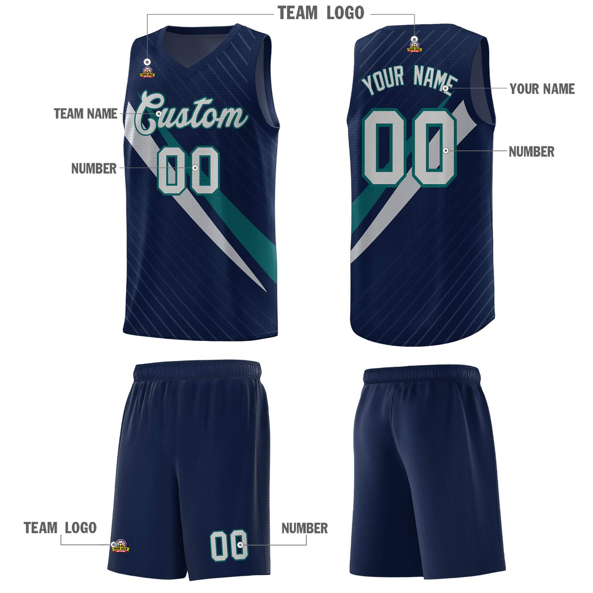 Custom Navy Diagonal Pinstripe Pattern Color Block Sports Uniform Basketball Jersey