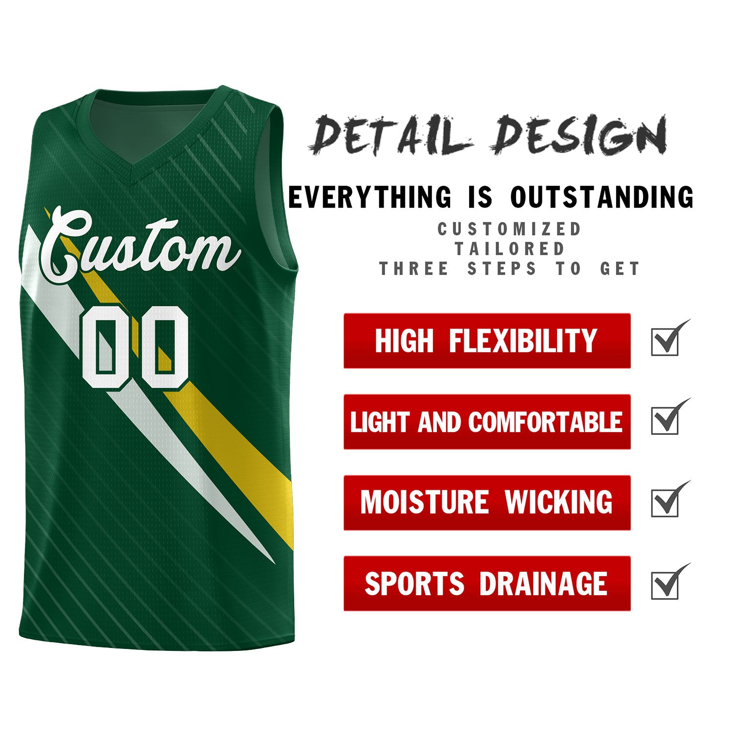 Custom Hunter Green Diagonal Pinstripe Pattern Color Block Sports Uniform Basketball Jersey