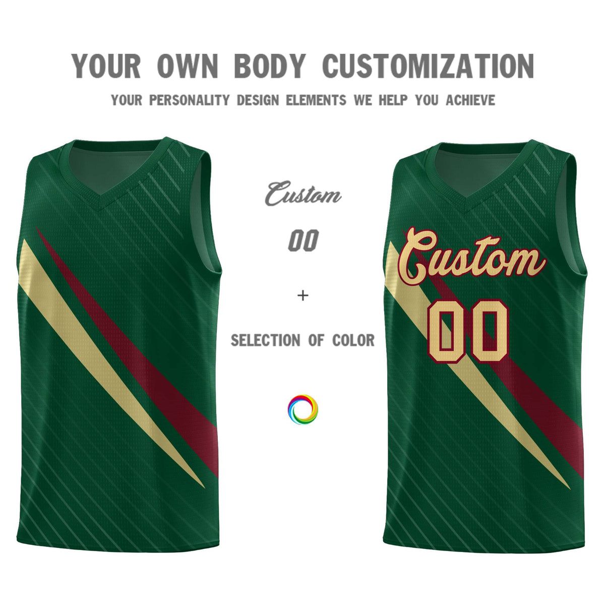 Custom Hunter Green Diagonal Pinstripe Pattern Color Block Sports Uniform Basketball Jersey