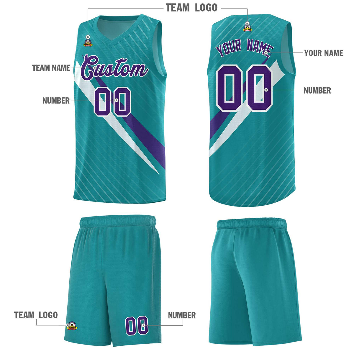 Custom Aqua Diagonal Pinstripe Pattern Color Block Sports Uniform Basketball Jersey