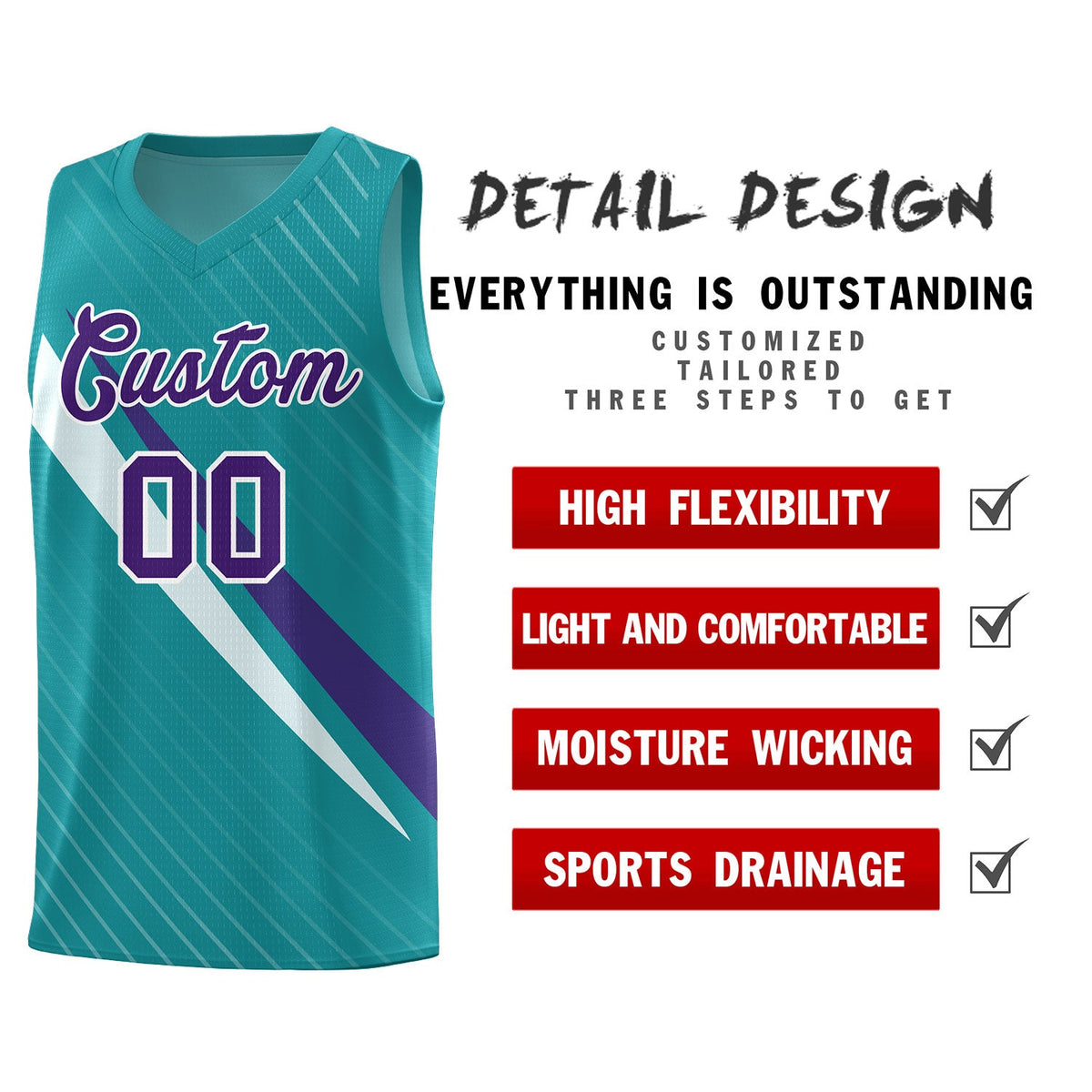 Custom Aqua Diagonal Pinstripe Pattern Color Block Sports Uniform Basketball Jersey