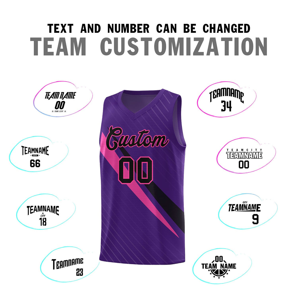 Custom Purple Diagonal Pinstripe Pattern Color Block Sports Uniform Basketball Jersey