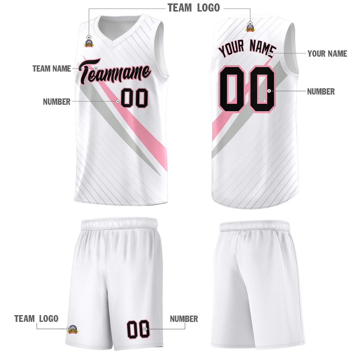 Custom White Diagonal Pinstripe Pattern Color Block Sports Uniform Basketball Jersey