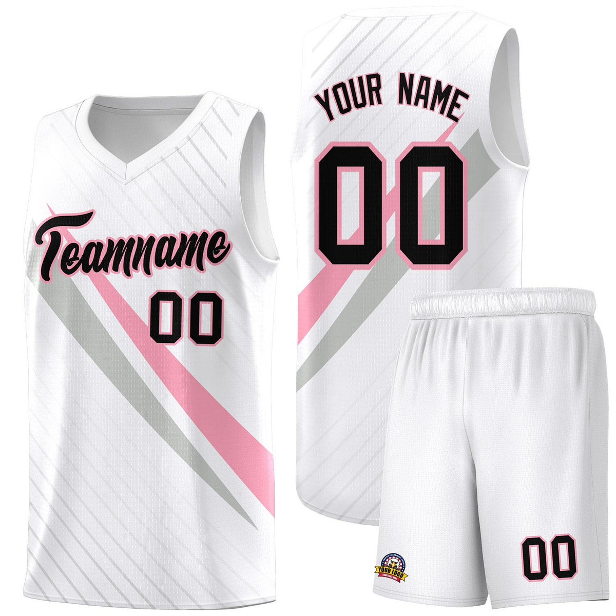 Custom White Diagonal Pinstripe Pattern Color Block Sports Uniform Basketball Jersey