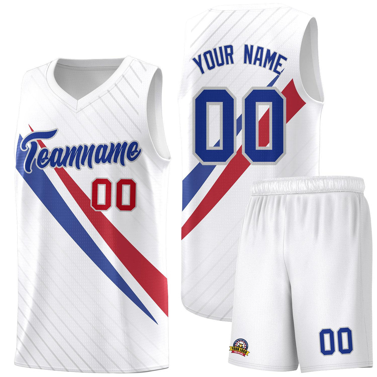 Custom White Diagonal Pinstripe Pattern Color Block Sports Uniform Basketball Jersey