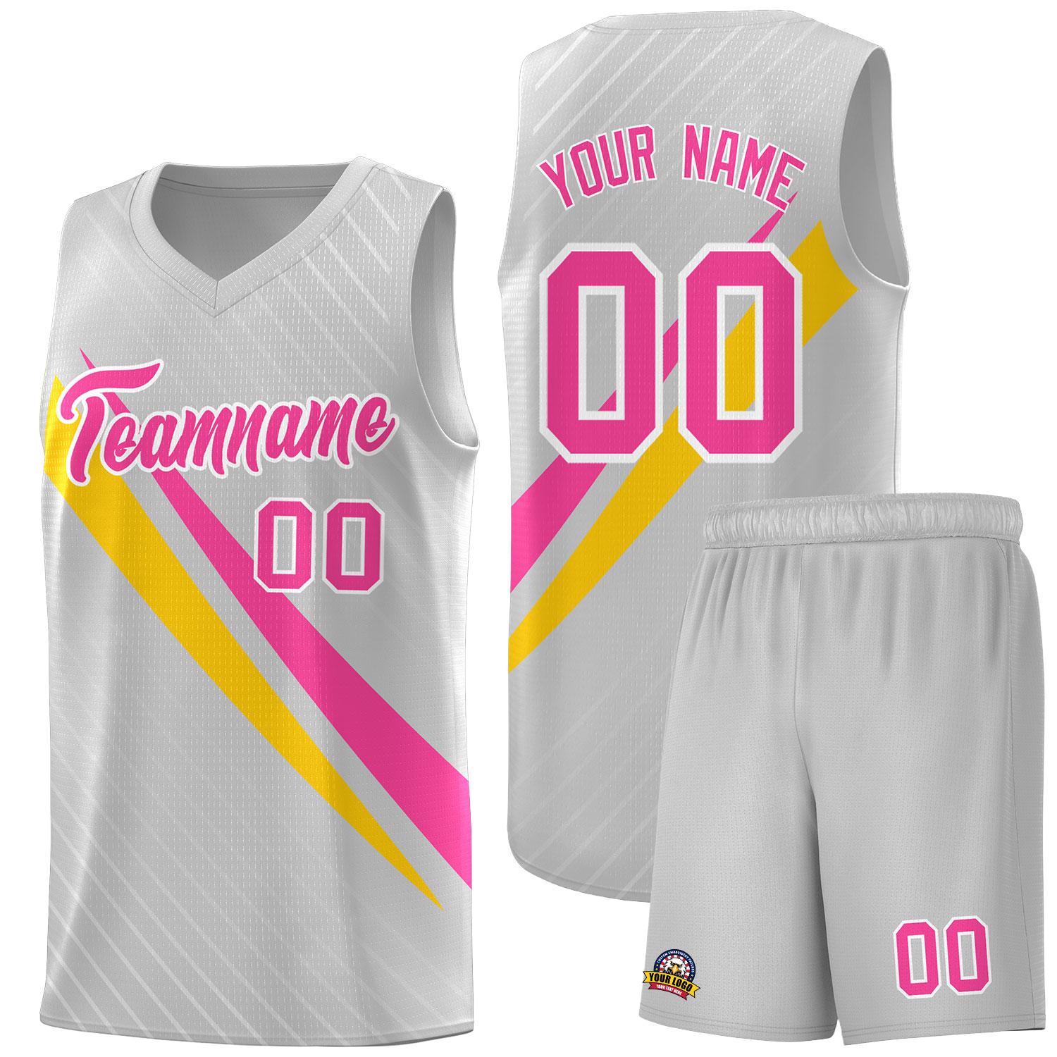 Custom Gray Diagonal Pinstripe Pattern Color Block Sports Uniform Basketball Jersey