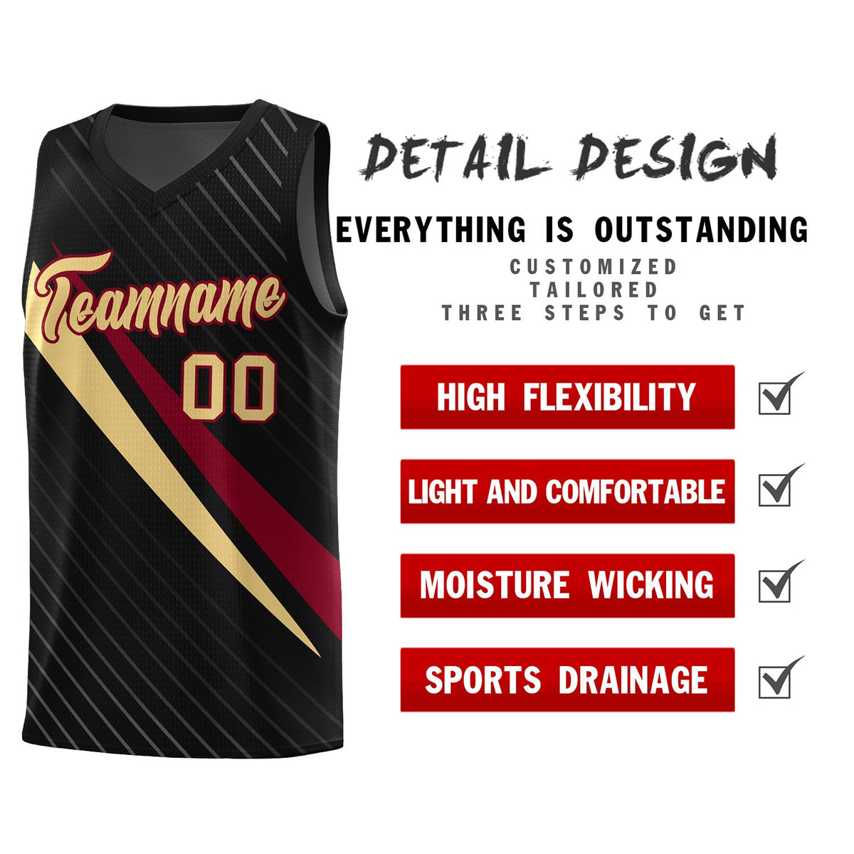 Custom Black Diagonal Pinstripe Pattern Color Block Sports Uniform Basketball Jersey