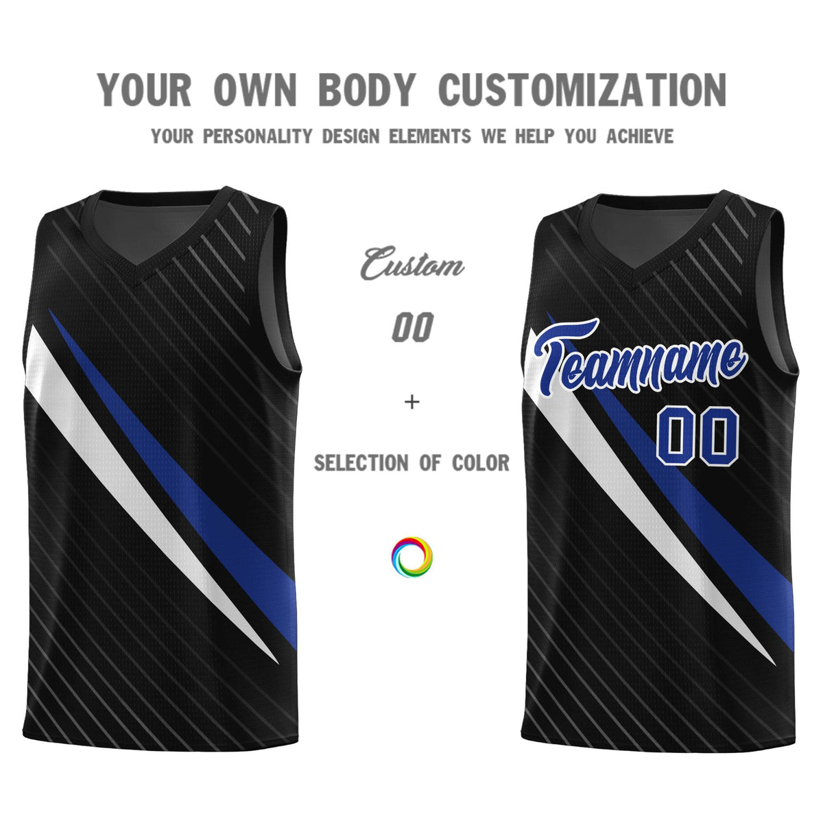 Custom Black Diagonal Pinstripe Pattern Color Block Sports Uniform Basketball Jersey