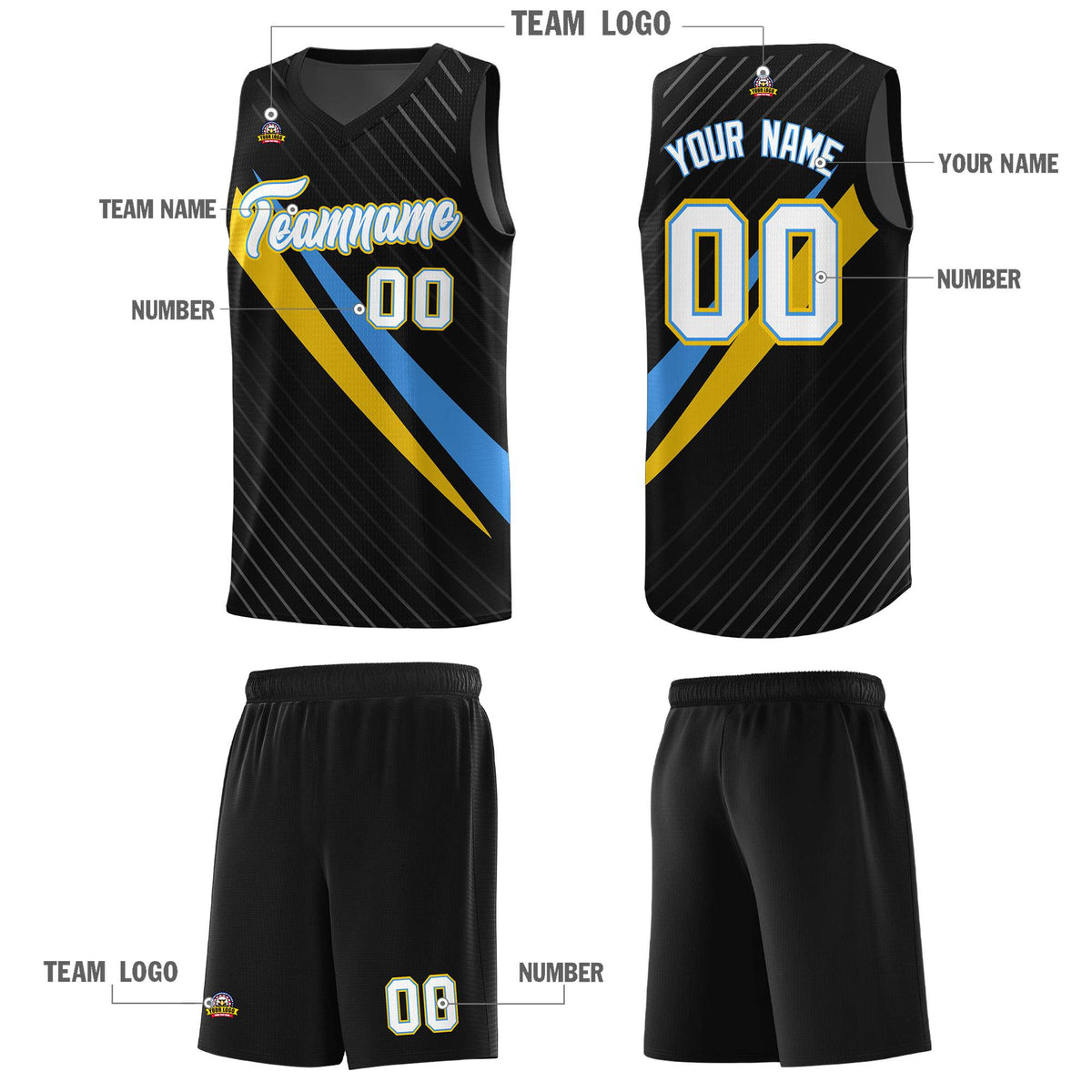 Custom Black Diagonal Pinstripe Pattern Color Block Sports Uniform Basketball Jersey