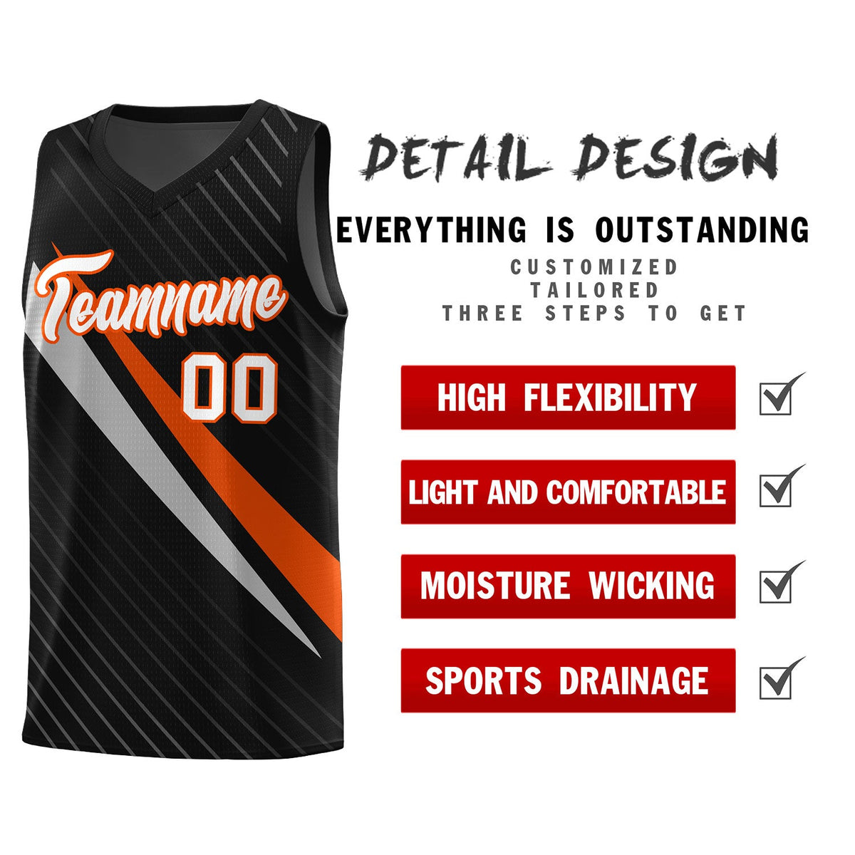 Custom Black Diagonal Pinstripe Pattern Color Block Sports Uniform Basketball Jersey