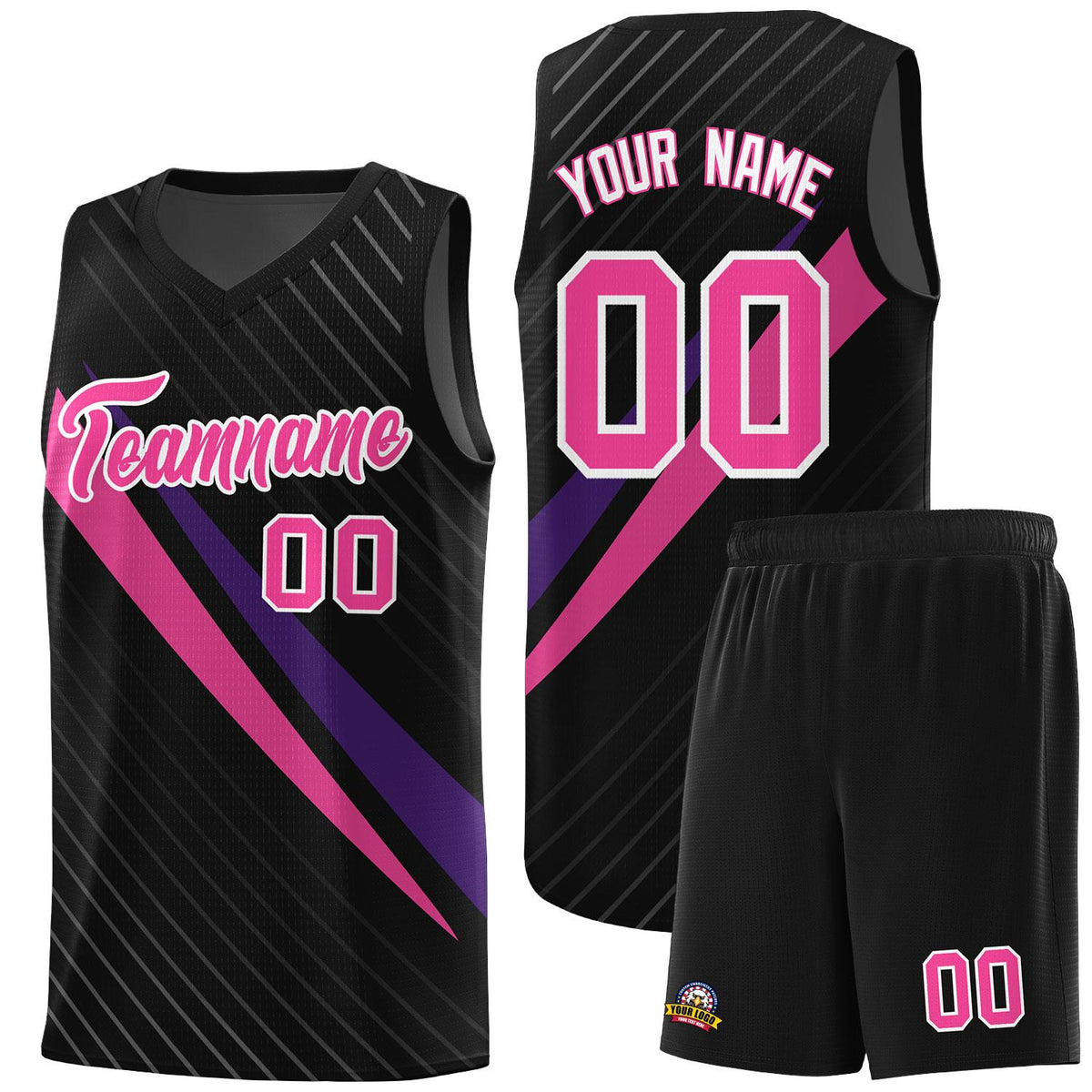 Custom Black Diagonal Pinstripe Pattern Color Block Sports Uniform Basketball Jersey