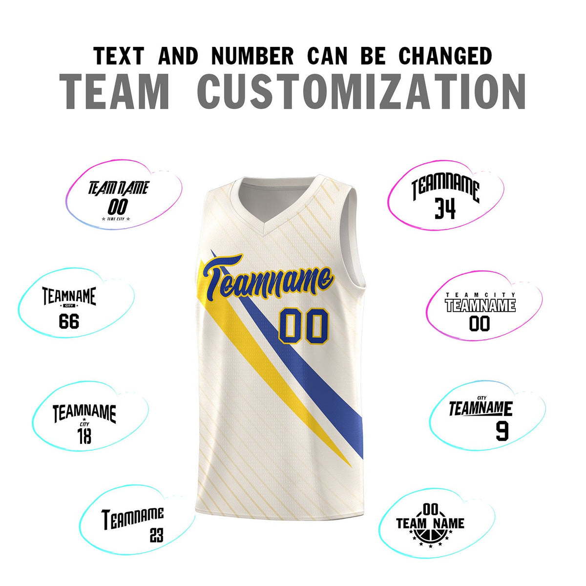 Custom Cream Diagonal Pinstripe Pattern Color Block Sports Uniform Basketball Jersey