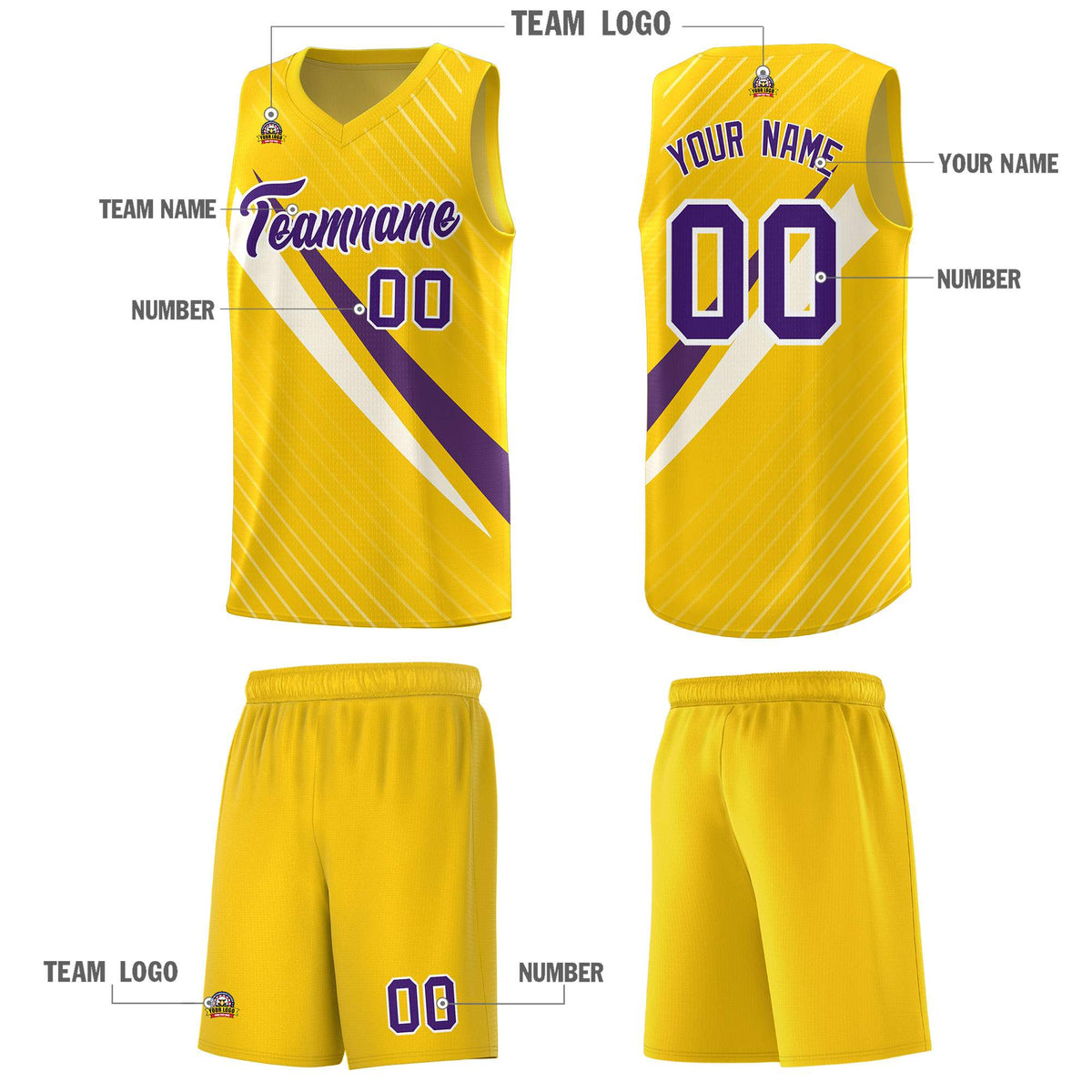 Custom Gold Diagonal Pinstripe Pattern Color Block Sports Uniform Basketball Jersey