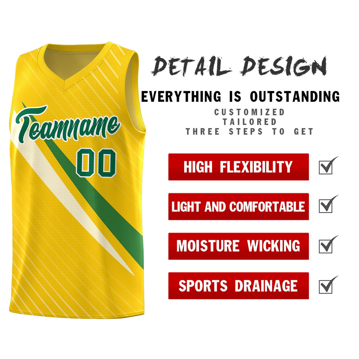 Custom Gold Diagonal Pinstripe Pattern Color Block Sports Uniform Basketball Jersey